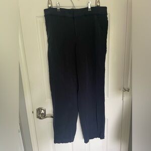 LOFT Women sz S Navy Blue linen blend wide leg frayed resort lagenlook pants